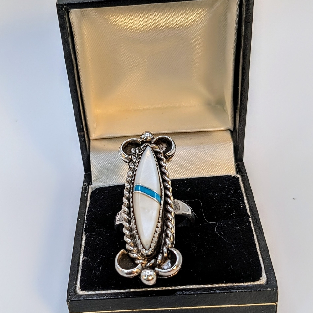 Native American Zuni Marquee  Statement Ring Vintage  Sterling